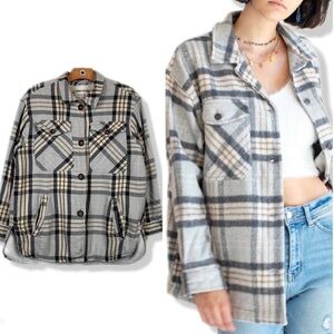Ashley Utility Collection Faux Sherpa Plaid Button Down Shirt Jacket Shacket S